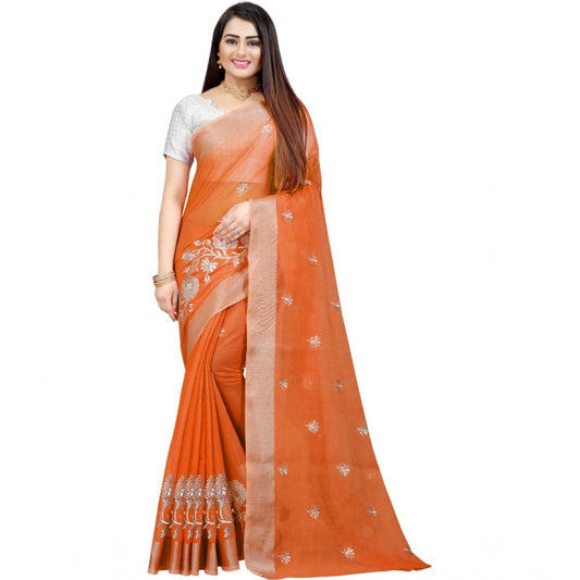 Facinating Cotton Silk Embroidered Saree With Blouse Piece