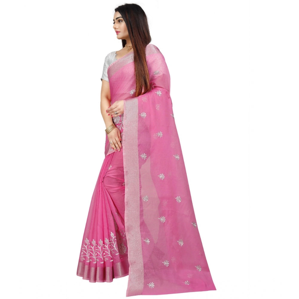 Facinating Cotton Silk Embroidered Saree With Blouse Piece