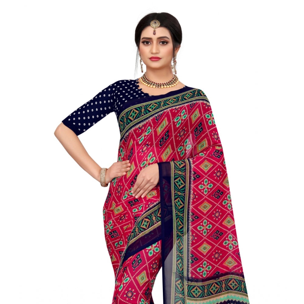 Fabulous Georgette Floral Print Saree With Blouse Piece
