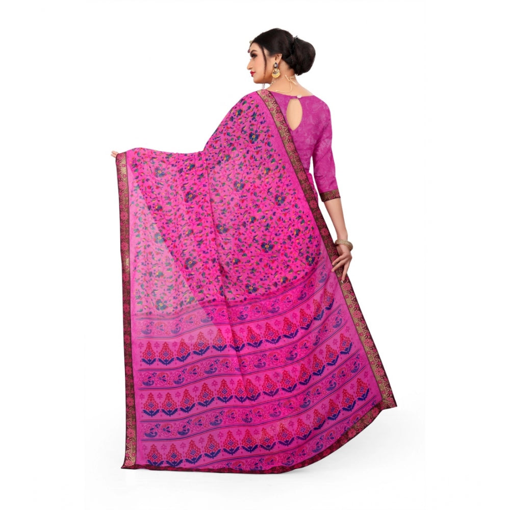 Fabulous Georgette Floral Print Saree With Blouse Piece