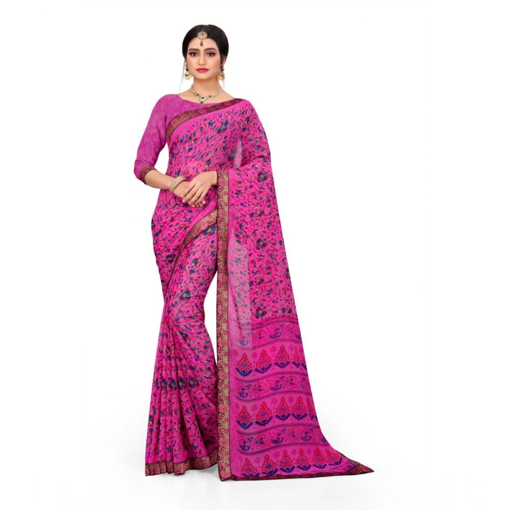 Fabulous Georgette Floral Print Saree With Blouse Piece