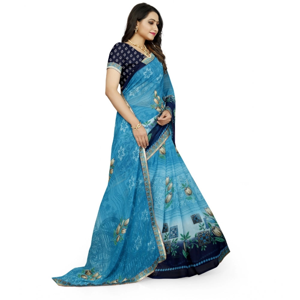 Fabulous Georgette Floral Print Saree With Blouse Piece