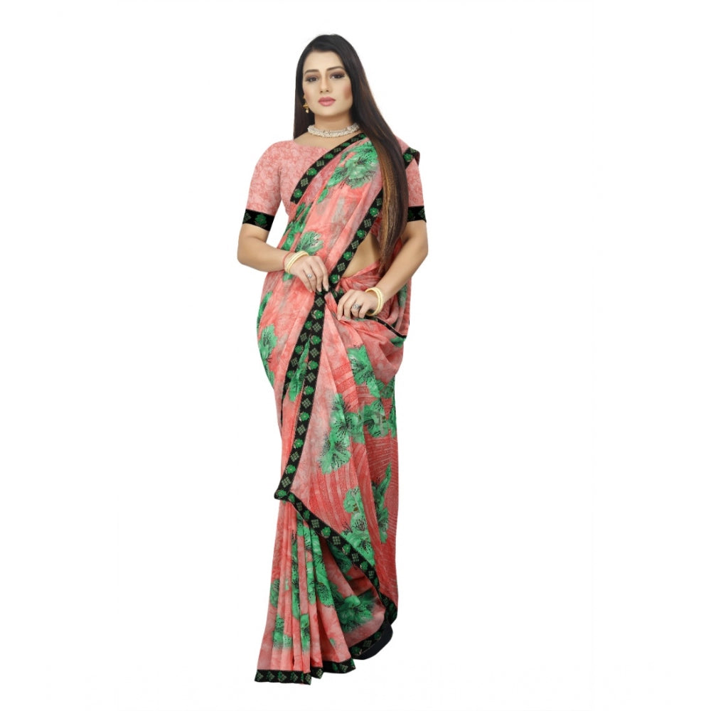 Fabulous Georgette Floral Print Saree With Blouse Piece