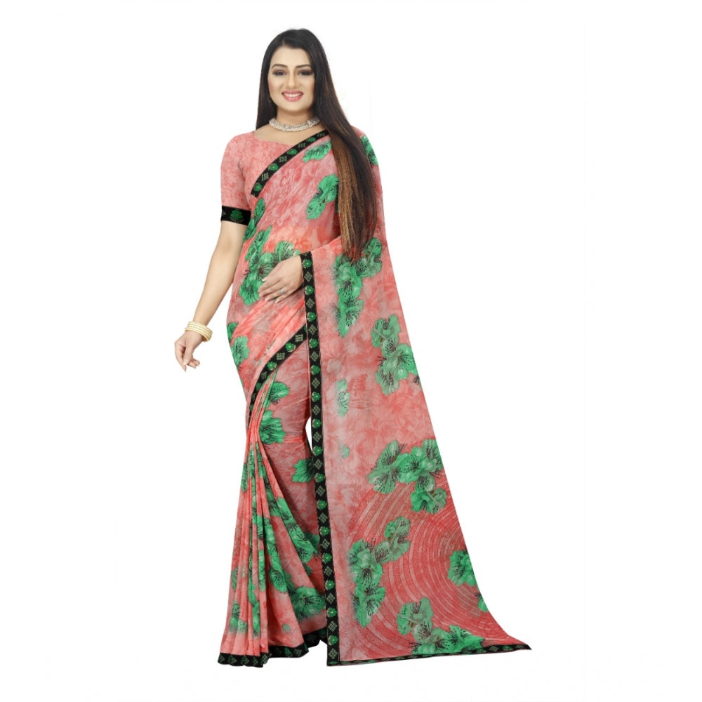 Fabulous Georgette Floral Print Saree With Blouse Piece