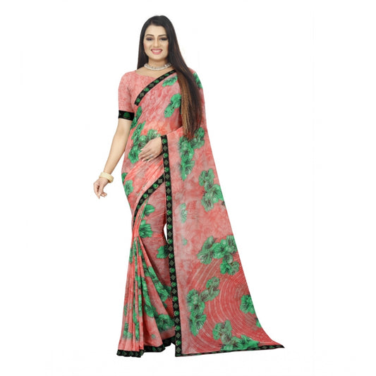 Fabulous Georgette Floral Print Saree With Blouse Piece