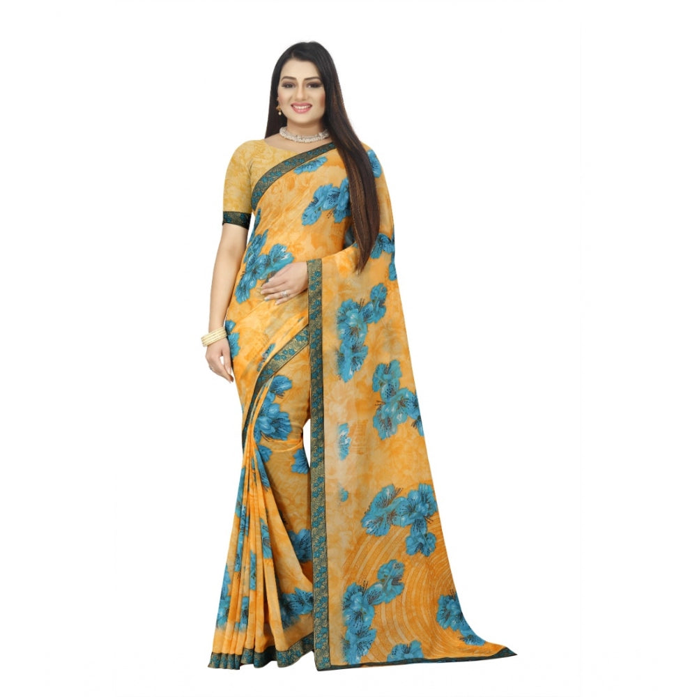 Fabulous Georgette Floral Print Saree With Blouse Piece