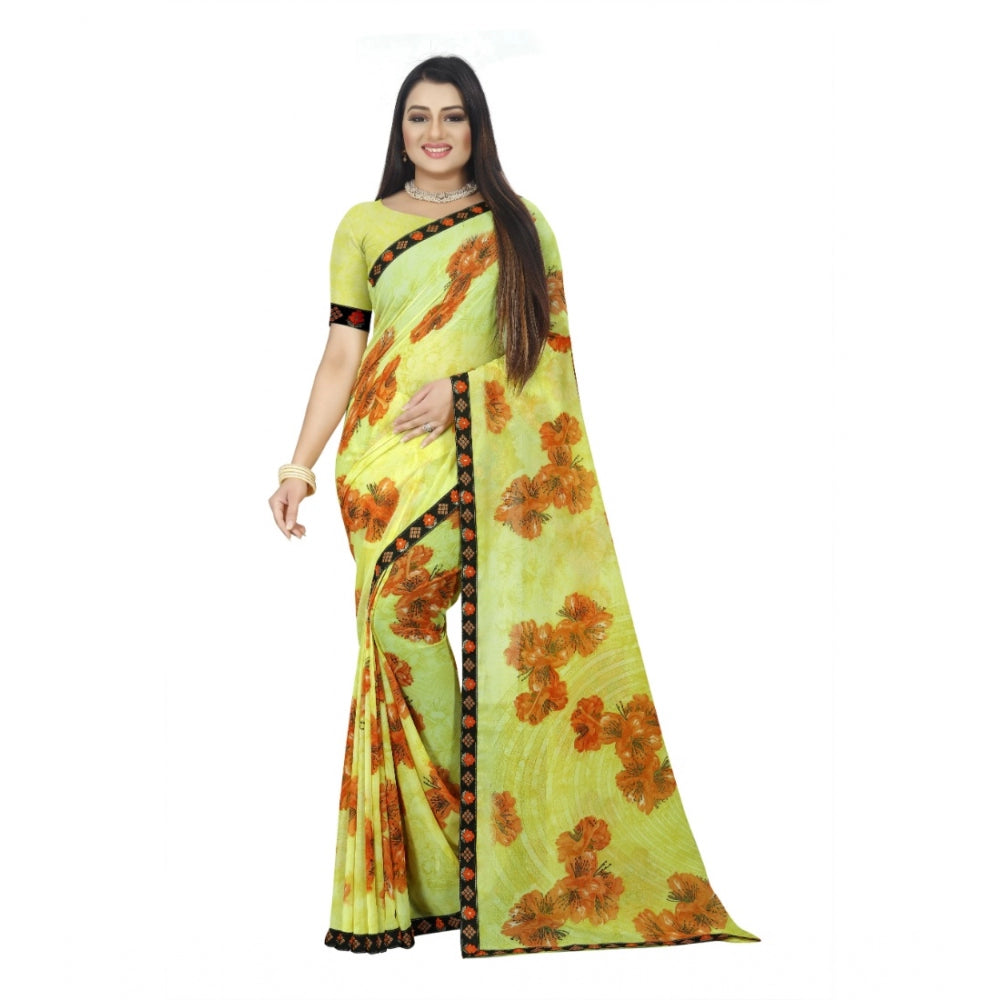 Fabulous Georgette Floral Print Saree With Blouse Piece