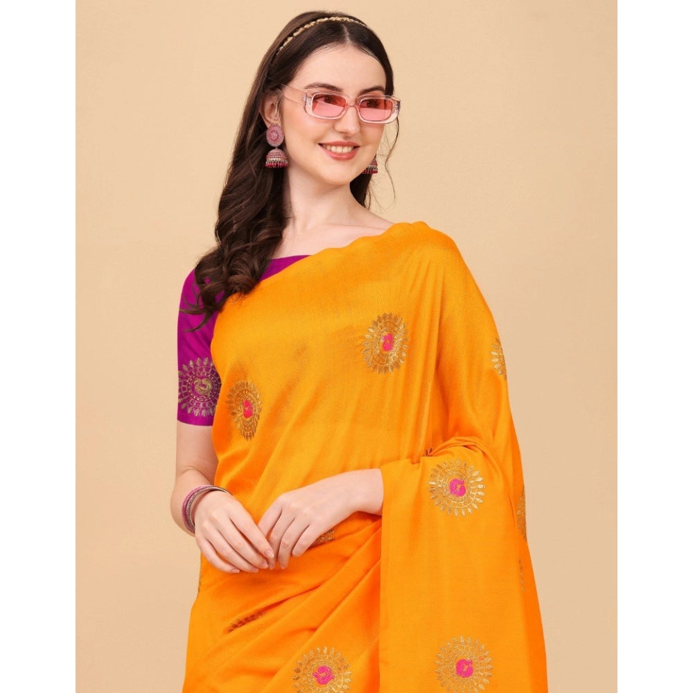 Incredible Silk Blend Embroidered Saree With Blouse Piece