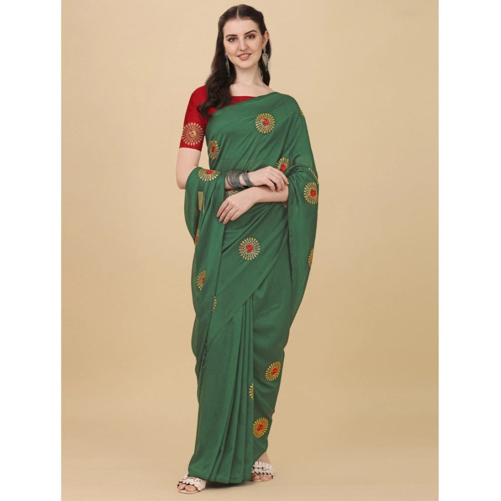 Incredible Silk Blend Embroidered Saree With Blouse Piece