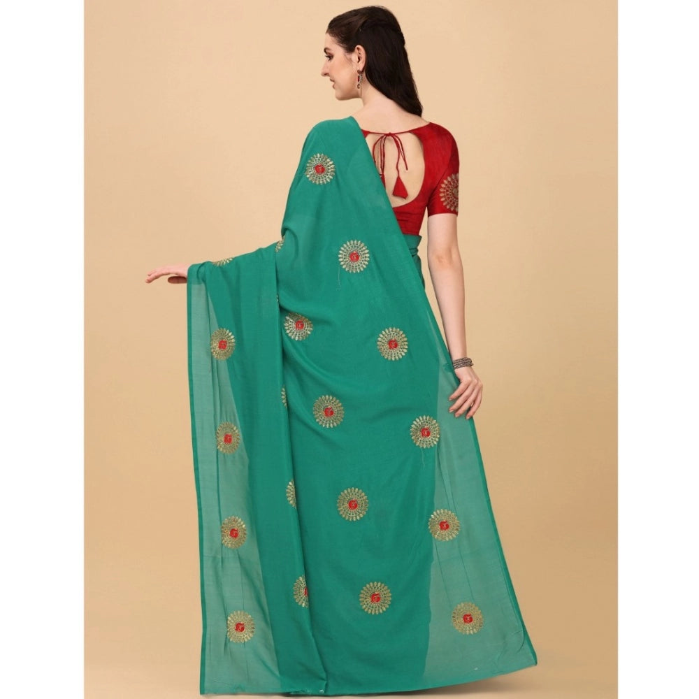 Incredible Silk Blend Embroidered Saree With Blouse Piece