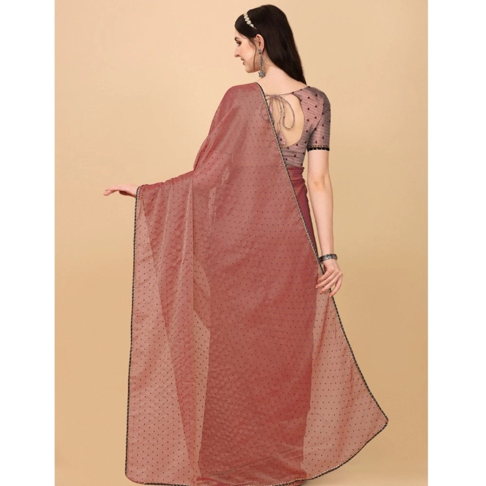 Incredible Silk Blend Embellished Saree With Blouse Piece