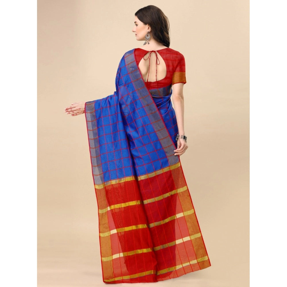 Charming Cotton Silk Checkered Saree With Blouse Piece