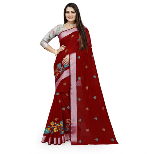 Facinating Cotton Silk Embroidered Saree With Blouse Piece