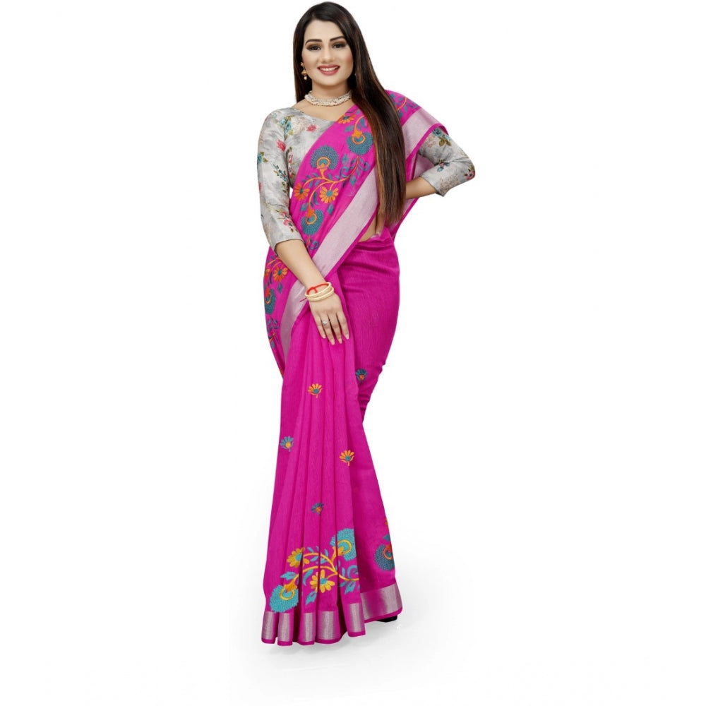 Facinating Cotton Silk Embroidered Saree With Blouse Piece