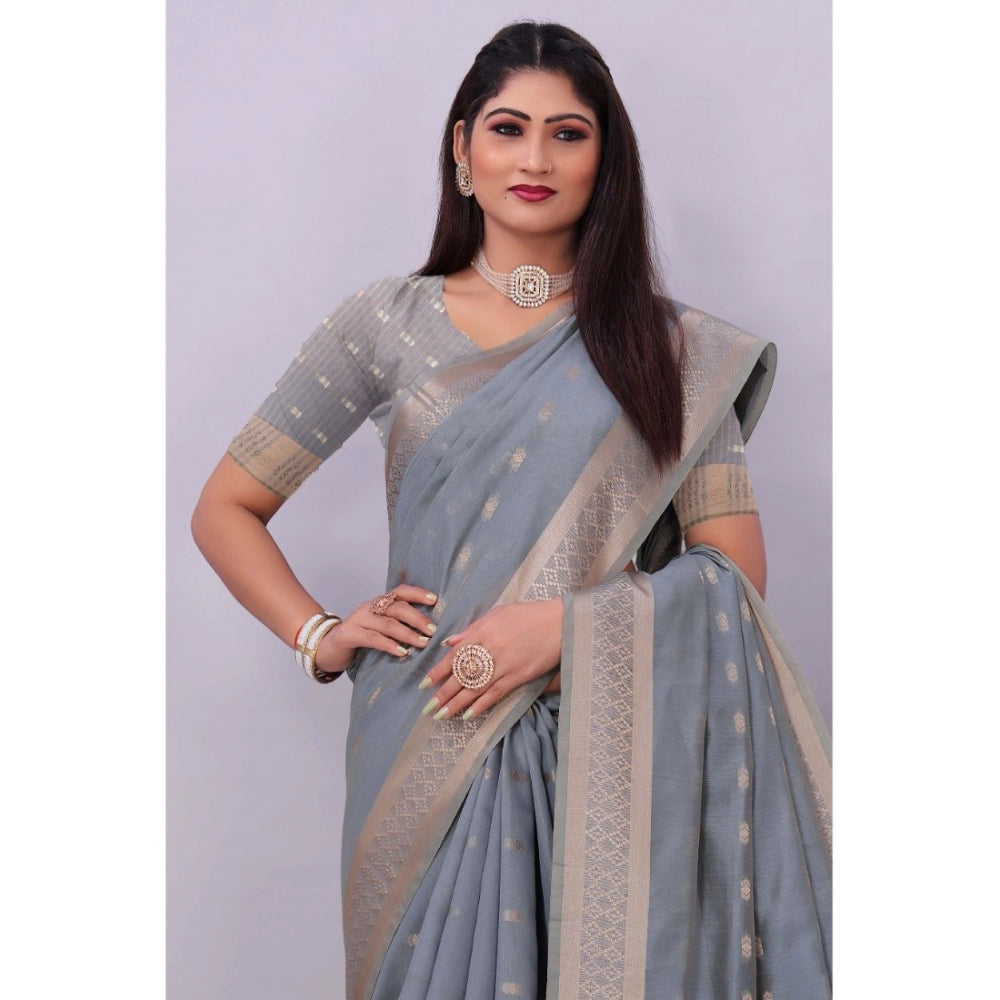 Sophisticated Silk Blend Woven Saree With Blouse Piece