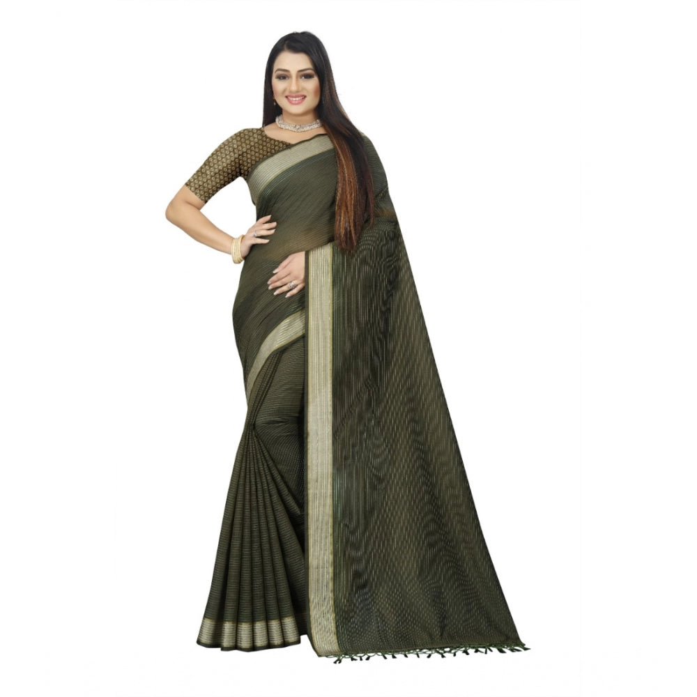 Gracious Cotton Blend Plain Saree With Blouse Piece