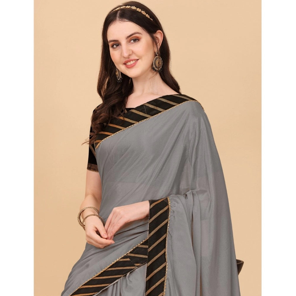 Gracious Chiffon Self Design Saree With Blouse Piece