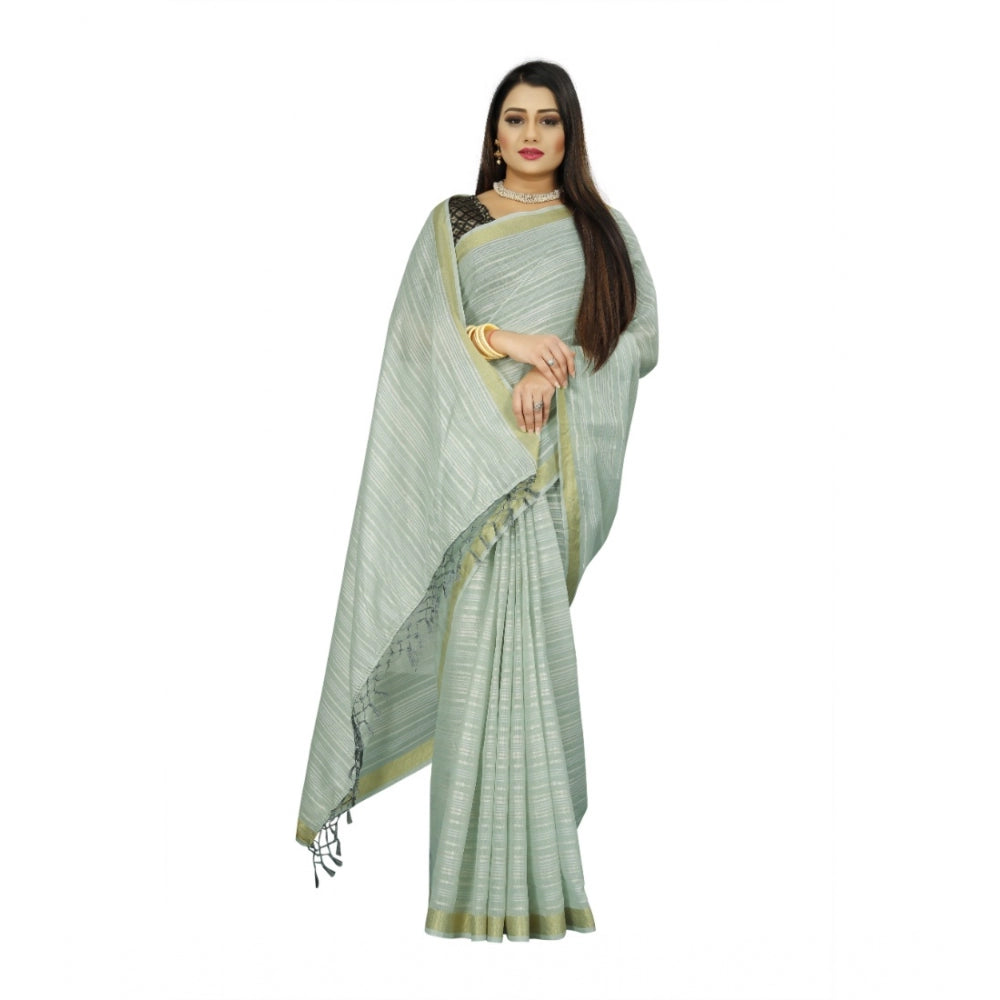 Gracious Cotton Blend Plain Saree With Blouse Piece