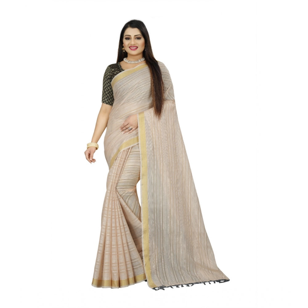 Gracious Cotton Blend Plain Saree With Blouse Piece