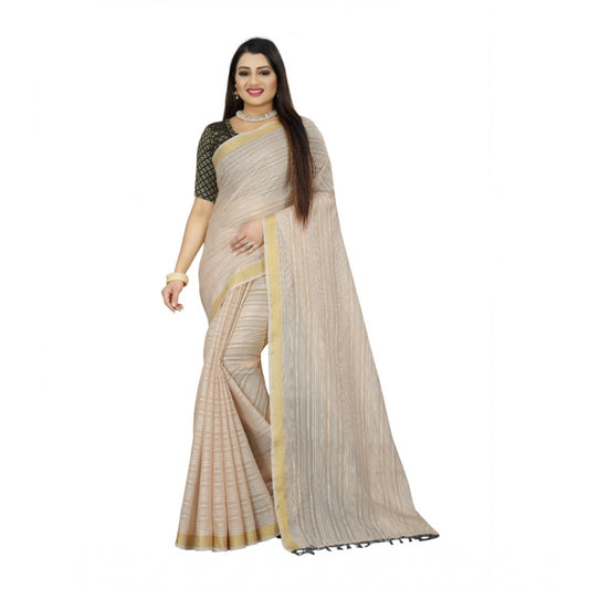 Gracious Cotton Blend Plain Saree With Blouse Piece