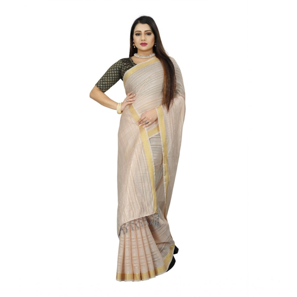 Gracious Cotton Blend Plain Saree With Blouse Piece