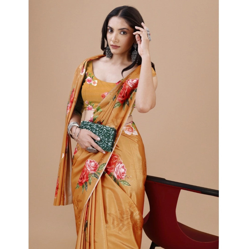 Fantastic Crepe Digital Print Saree With Blouse Piece