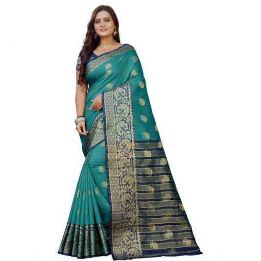 Appealing Silk Blend Woven Saree With Blouse Piece