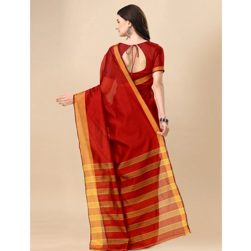 Delightful Cotton Silk Striped Saree With Blouse Piece