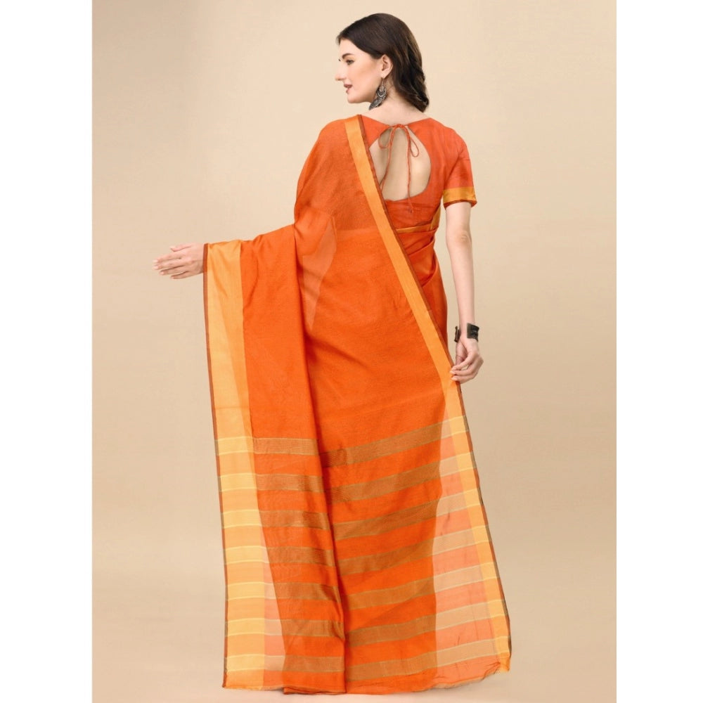 Delightful Cotton Silk Striped Saree With Blouse Piece