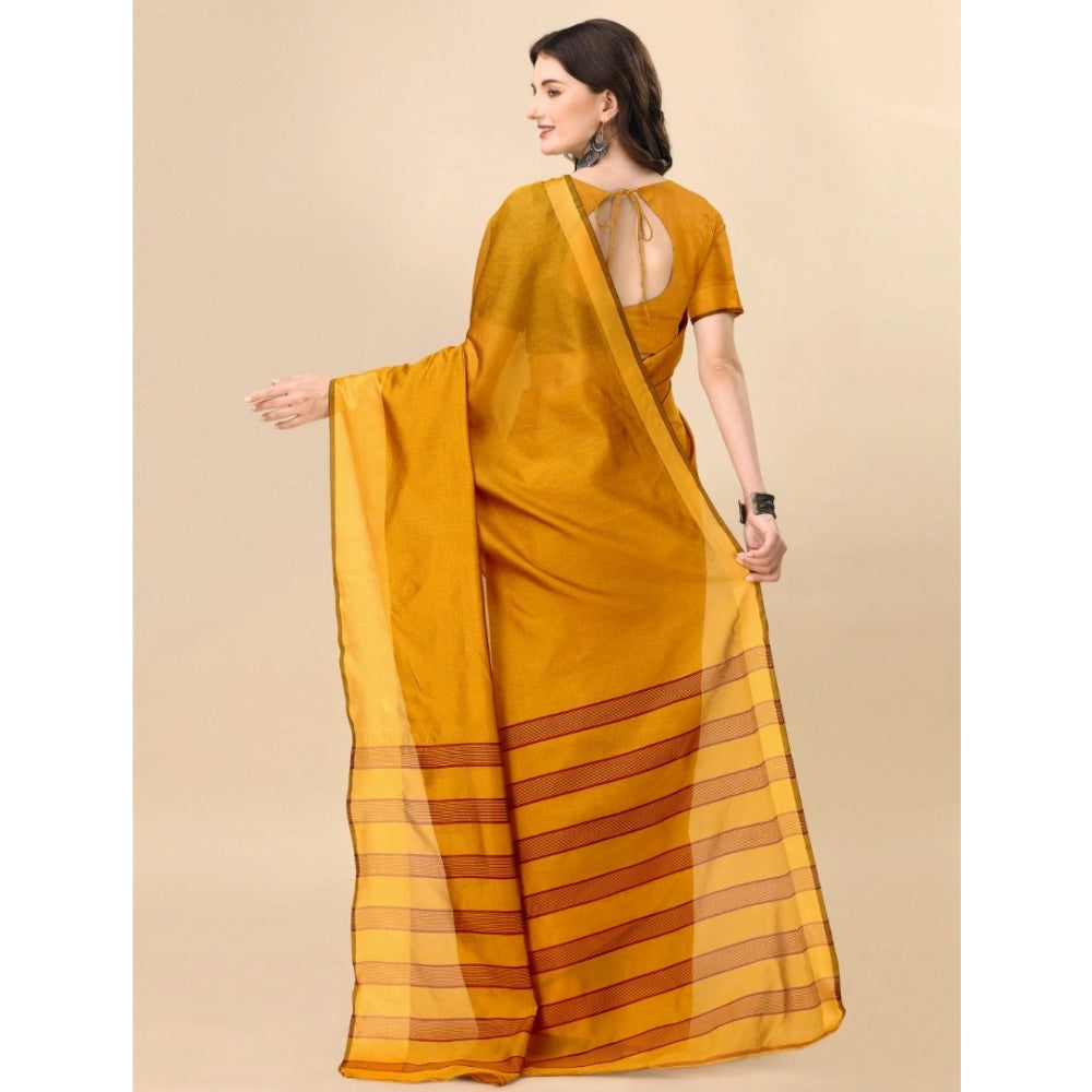 Delightful Cotton Silk Striped Saree With Blouse Piece