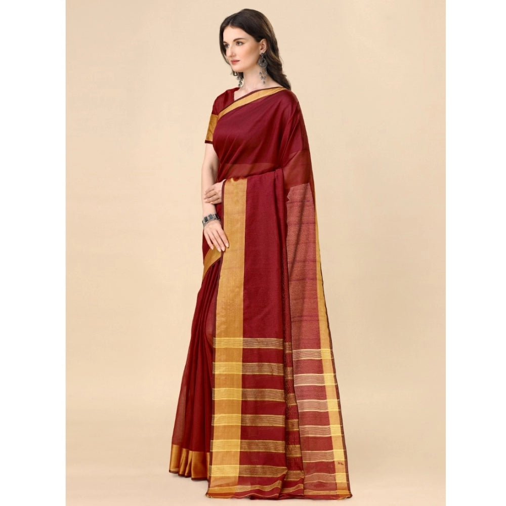 Delightful Cotton Silk Striped Saree With Blouse Piece