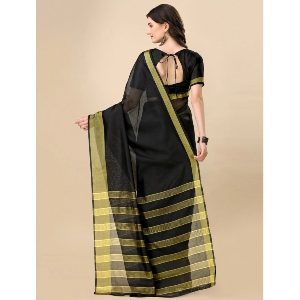 Delightful Cotton Silk Striped Saree With Blouse Piece
