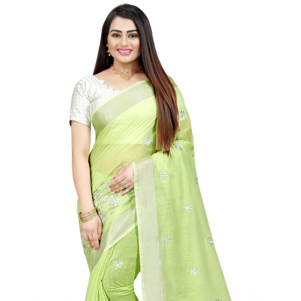 Facinating Cotton Silk Embroidered Saree With Blouse Piece