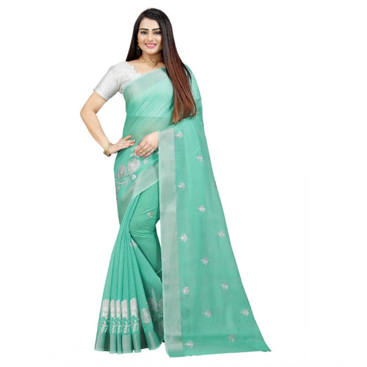 Facinating Cotton Silk Embroidered Saree With Blouse Piece