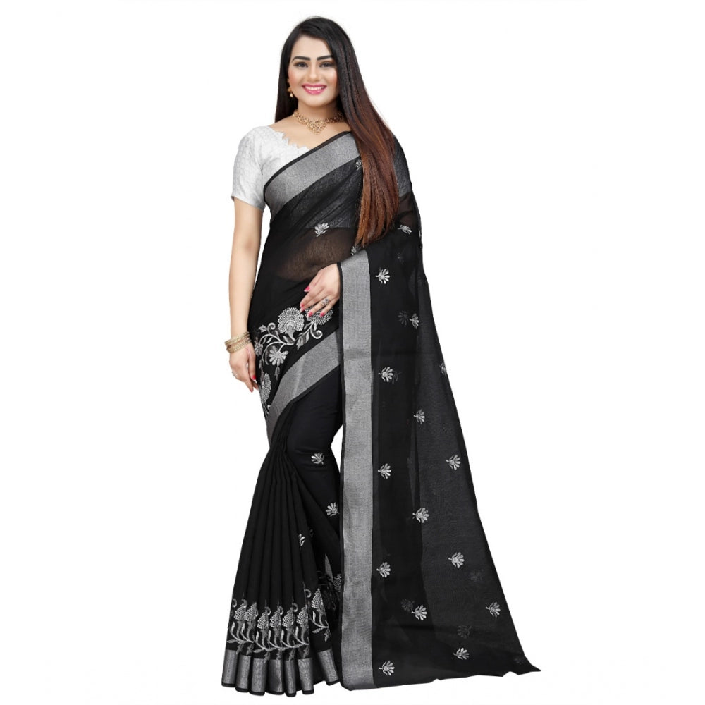 Facinating Cotton Silk Embroidered Saree With Blouse Piece
