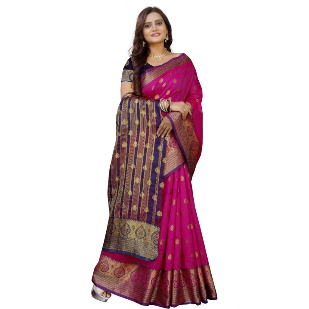 Appealing Silk Blend Woven Saree With Blouse Piece