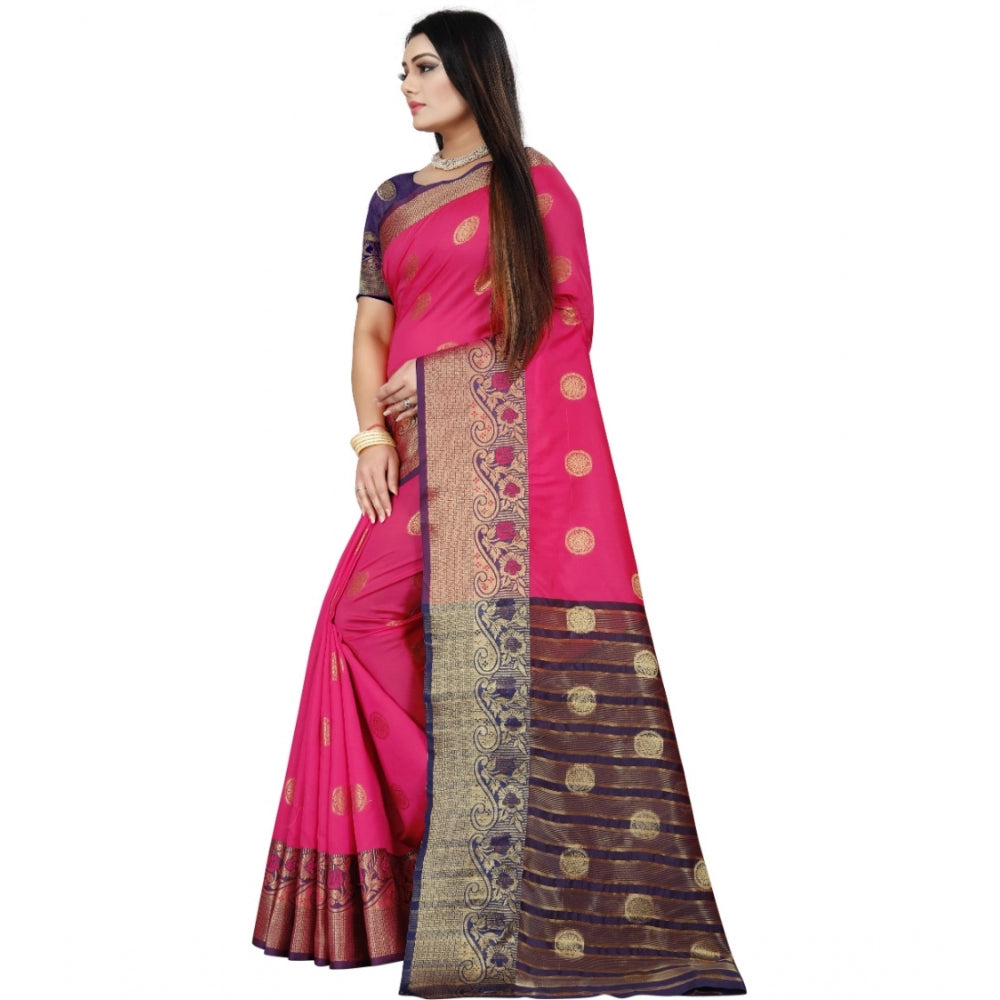 Appealing Silk Blend Woven Saree With Blouse Piece