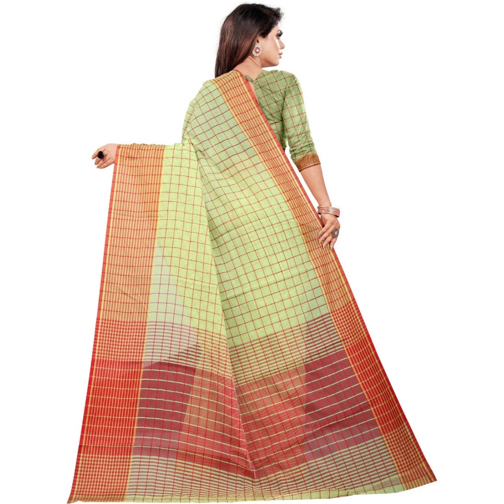 Charming Cotton Silk Checkered Saree With Blouse Piece