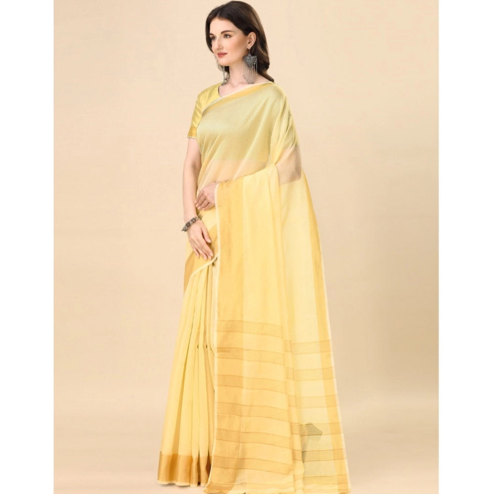 Delightful Cotton Silk Striped Saree With Blouse Piece