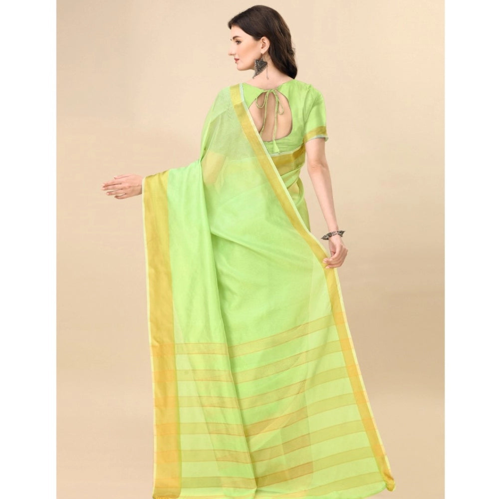 Delightful Cotton Silk Striped Saree With Blouse Piece