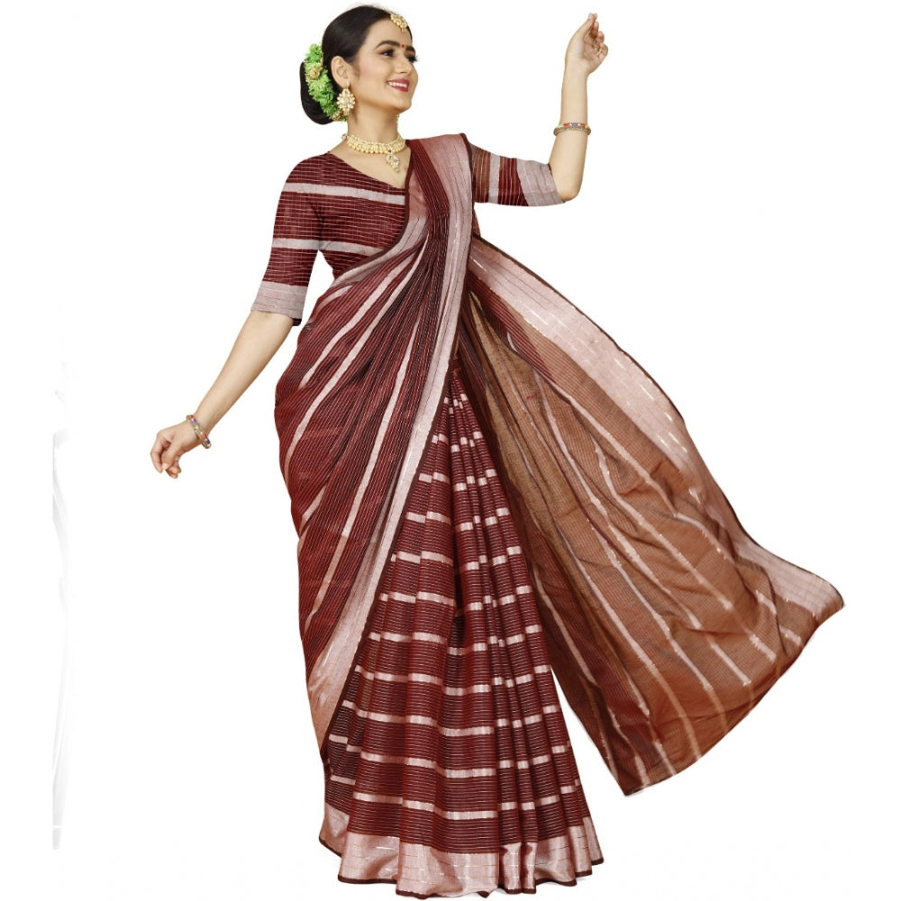 Delightful Cotton Silk Striped Saree With Blouse Piece