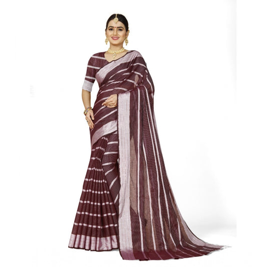 Delightful Cotton Silk Striped Saree With Blouse Piece