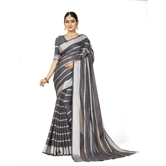 Delightful Cotton Silk Striped Saree With Blouse Piece