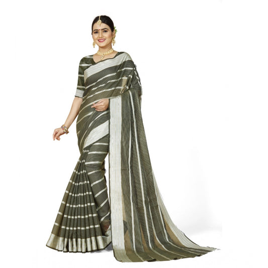 Delightful Cotton Silk Striped Saree With Blouse Piece