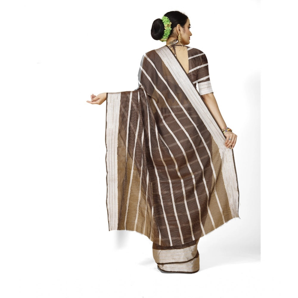 Delightful Cotton Silk Striped Saree With Blouse Piece