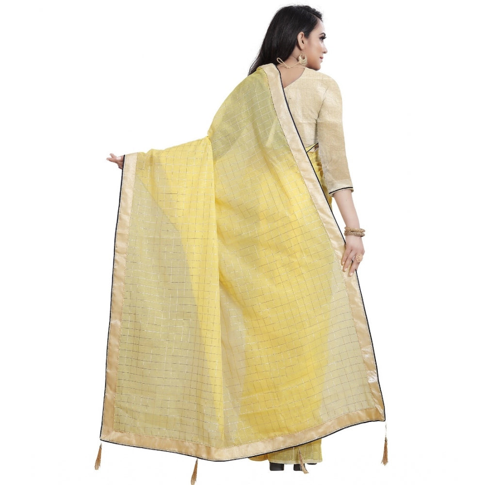 Charming Cotton Silk Checkered Saree With Blouse Piece