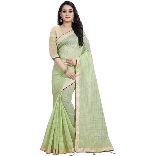 Charming Cotton Silk Checkered Saree With Blouse Piece