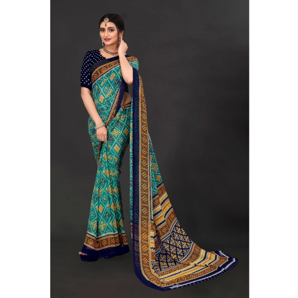 Fabulous Georgette Floral Print Saree With Blouse Piece