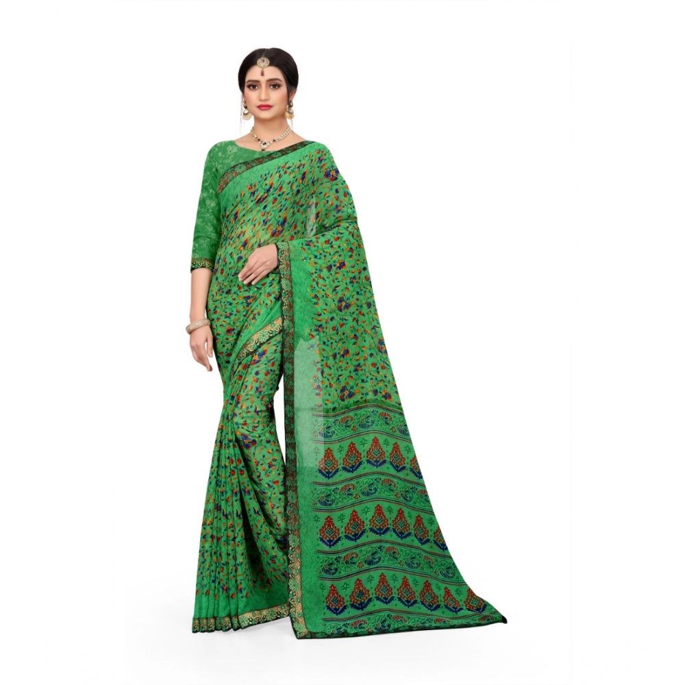 Fabulous Georgette Floral Print Saree With Blouse Piece
