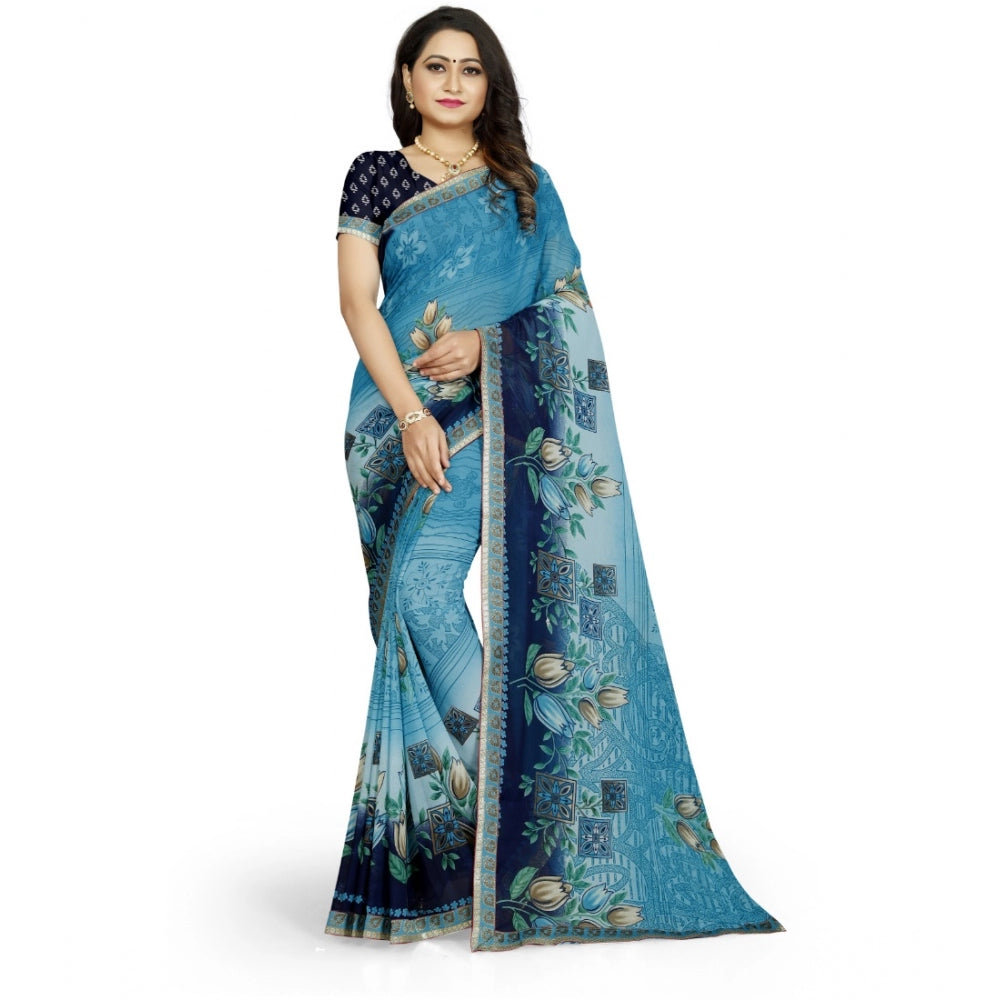 Fabulous Georgette Floral Print Saree With Blouse Piece